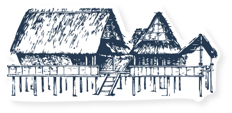 Illustration des maisons sur pilotis symbolisant la tribu Akawam